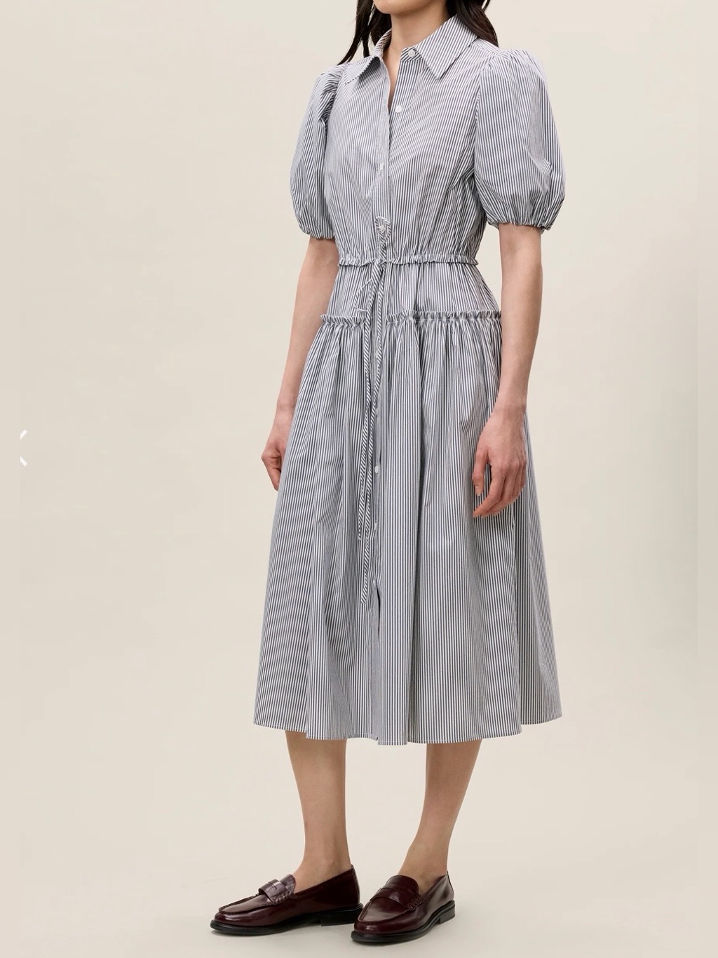 Nwt Navy And White Striped Puff Sleeve Shirt Dress